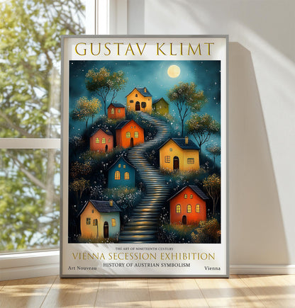 Gustav Klimt Print, Gustav Klimt Exhibition Print, Gustav Klimt Painting, Moon Garden Art, Klimt Moon & Stars Poster, Village Night Print