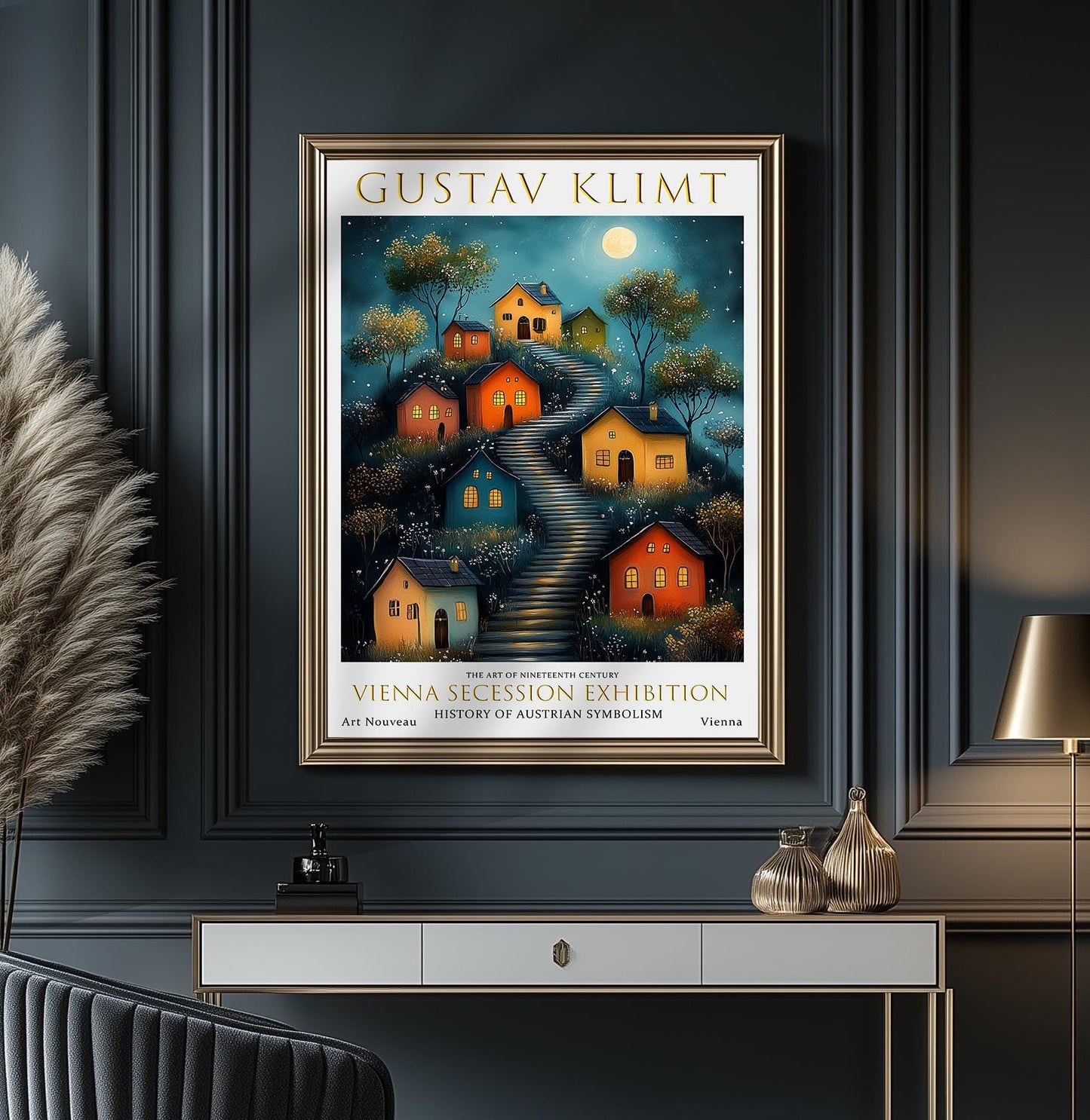 Gustav Klimt Print, Gustav Klimt Exhibition Print, Gustav Klimt Painting, Moon Garden Art, Klimt Moon & Stars Poster, Village Night Print