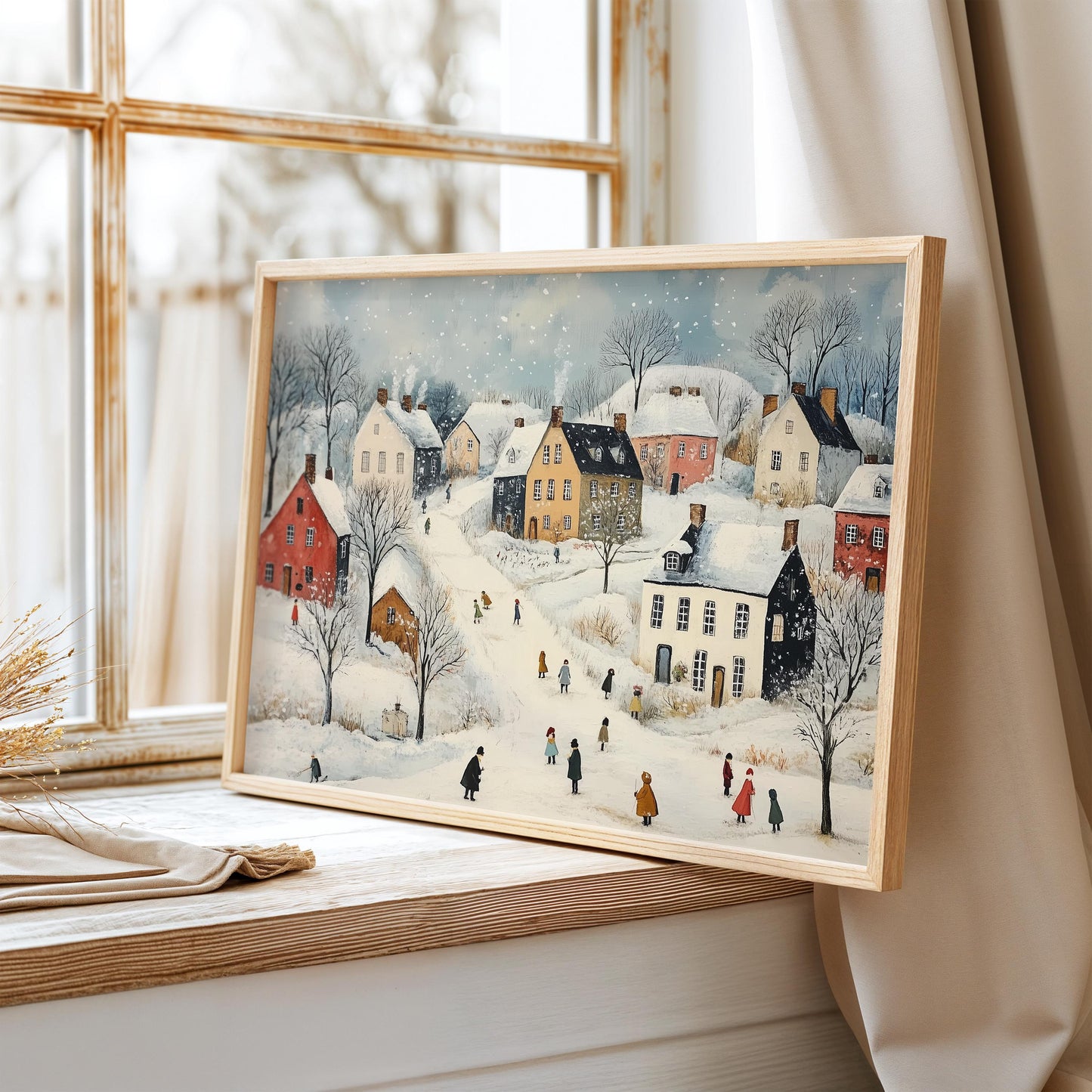 Vintage Winter Village Print, L.S. Lowry Poster Print, Winter Village Painting, Winter Wall Art, Vintage Winter Scene, Country Winter Print