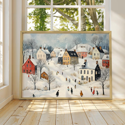 Vintage Winter Village Print, L.S. Lowry Poster Print, Winter Village Painting, Winter Wall Art, Vintage Winter Scene, Country Winter Print