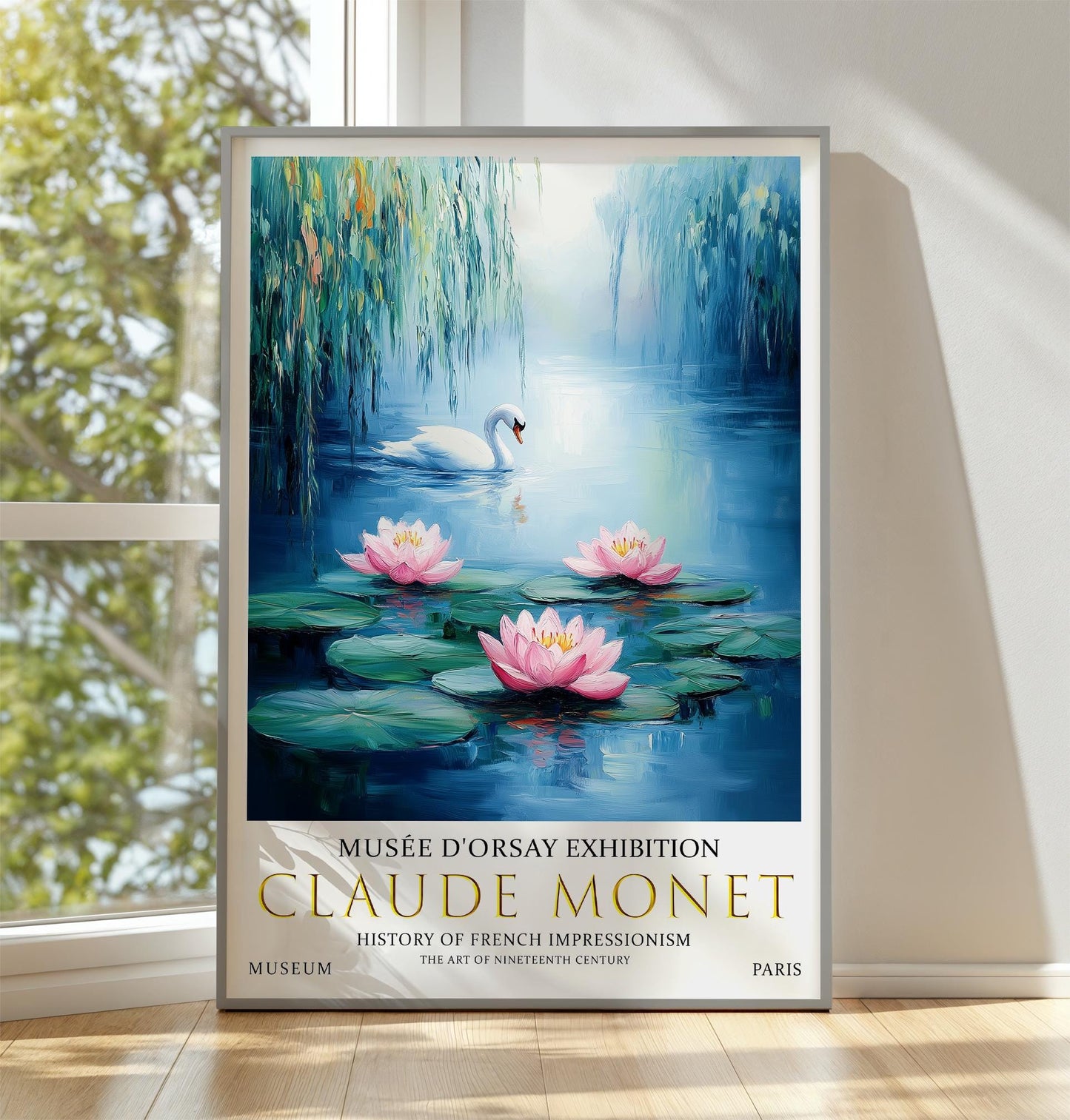 Claude Monet Water Lily Art Print - French Impressionist Swan Lake, Museum Exhibition Poster, Tranquil Nature Wall Decor