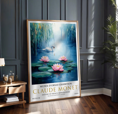 Claude Monet Water Lily Art Print - French Impressionist Swan Lake, Museum Exhibition Poster, Tranquil Nature Wall Decor