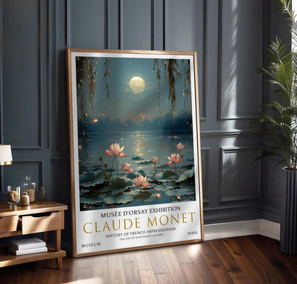 Claude Monet Moonlit Water Lily Art Print - French Impressionist Night Scene, Museum Poster, Tranquil Nature Wall Decor