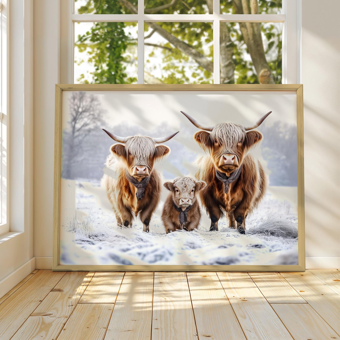 Highland Cows, Scottish Cow Art Print, Winter Scottish Highland Cows Print, Winter Wall Art, Winter Landscape, Farmhouse Art, Scottish Gift