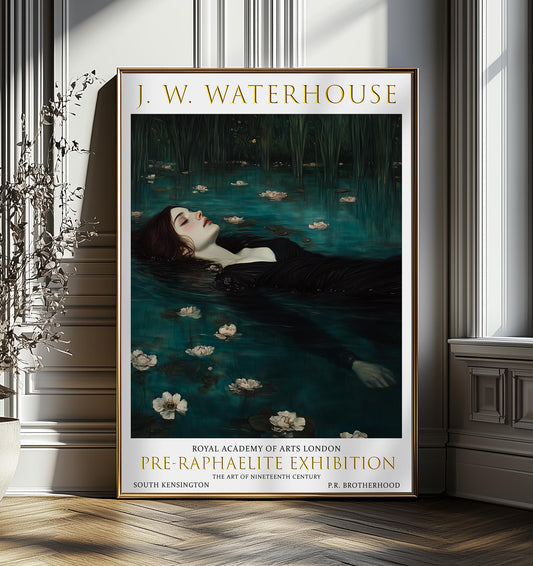 John William Waterhouse Ophelia Print - Romantic Pre-Raphaelite Vintage Exhibition Poster, Shakespeare Wall Decor, Antique Artwork