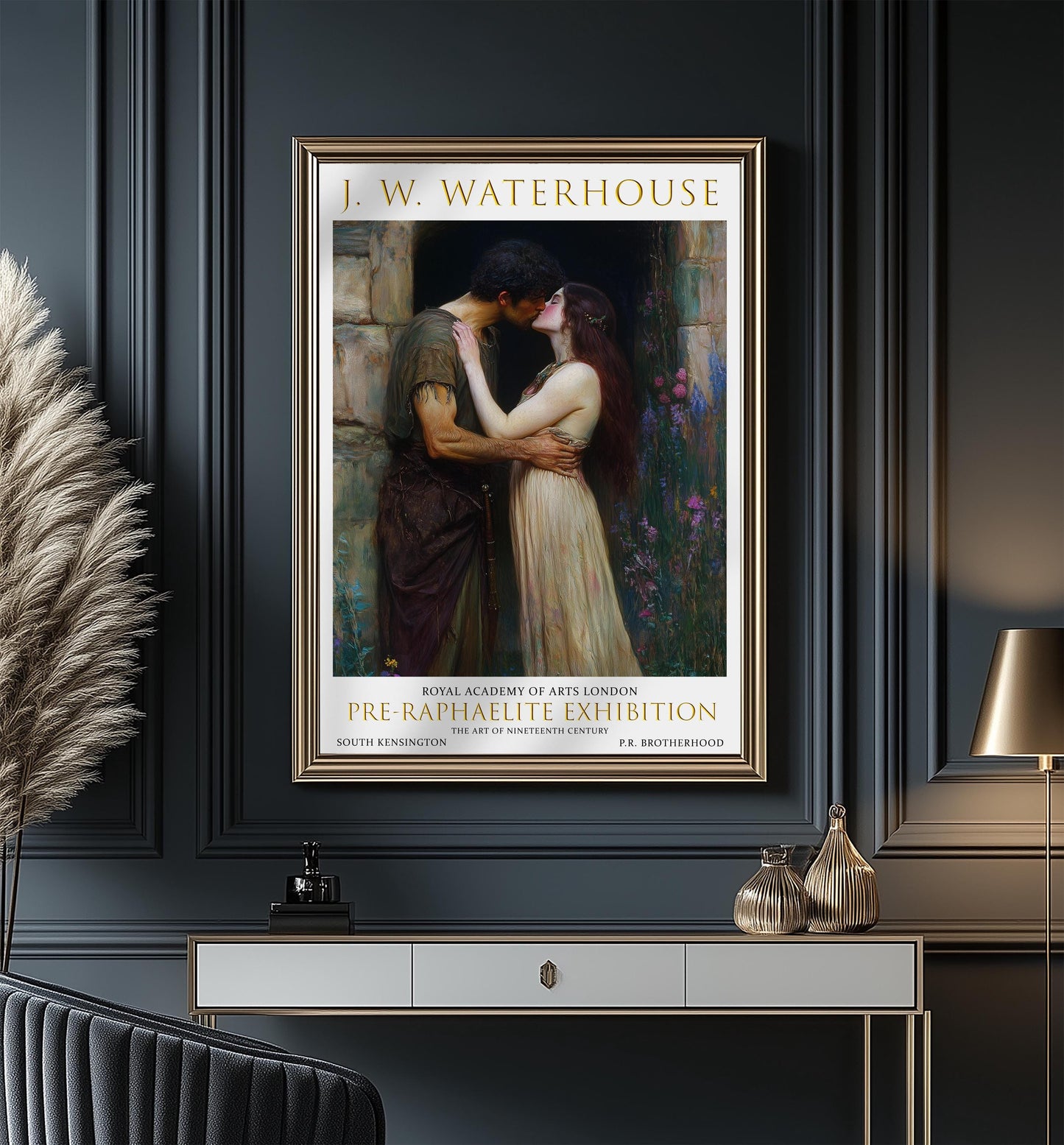 John William Waterhouse The Kiss Print - Hades kisses Persephone, Vintage Pre-Raphaelite Exhibition Poster, Romantic Wall Art, Love Artwork