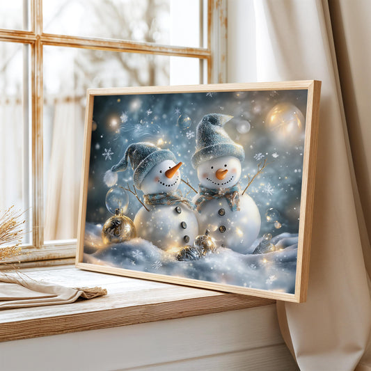 Festive Snowman Print, Christmas Poster Print, Winter Snowman Painting, Winter Wall Art, Snowy Winter Scene, Winter Print