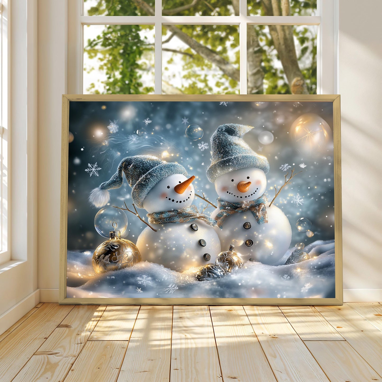 Festive Snowman Print, Christmas Poster Print, Winter Snowman Painting, Winter Wall Art, Snowy Winter Scene, Winter Print