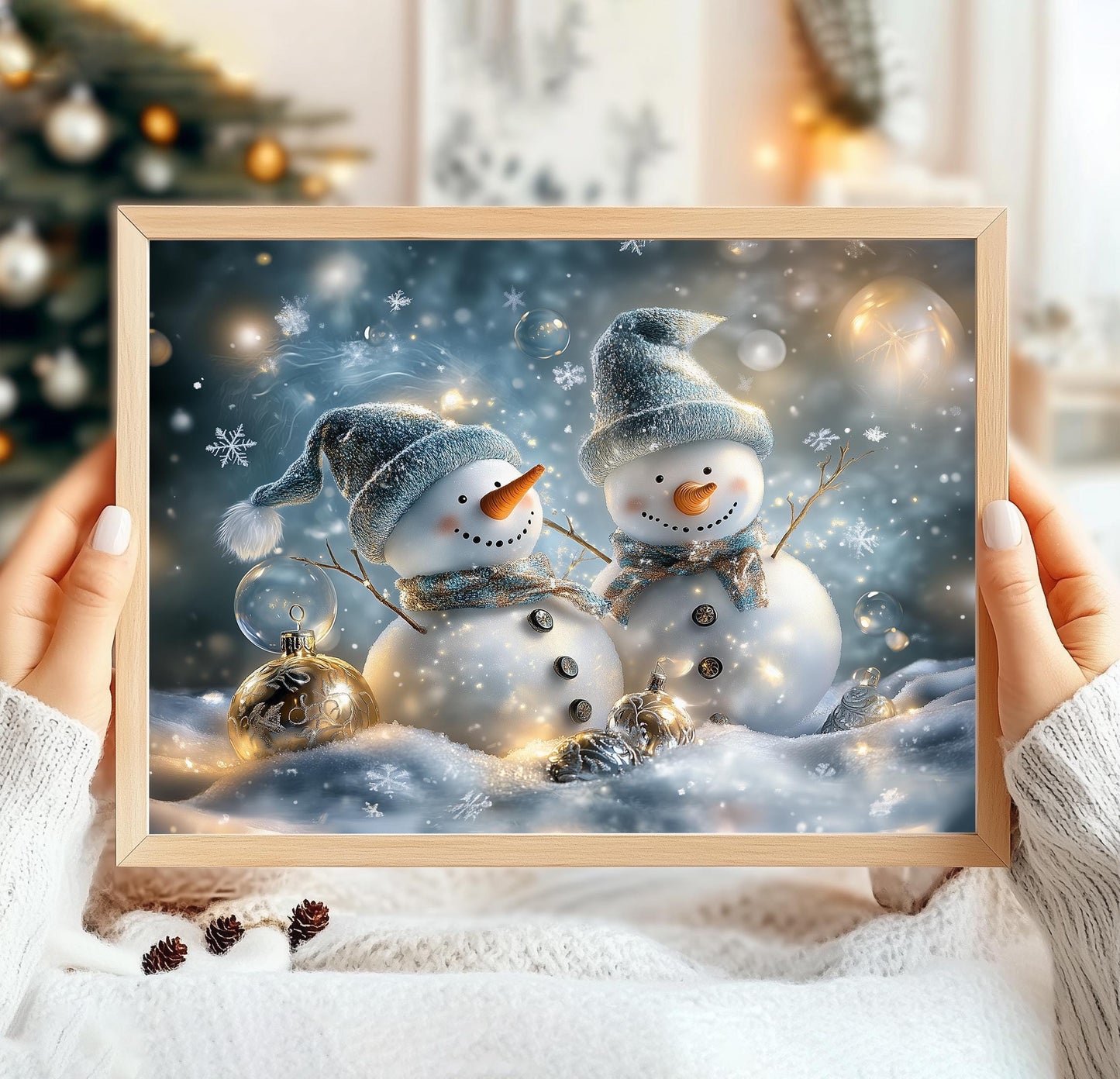 Festive Snowman Print, Christmas Poster Print, Winter Snowman Painting, Winter Wall Art, Snowy Winter Scene, Winter Print