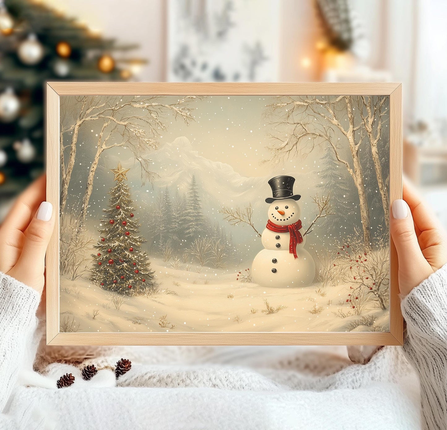 Vintage Winter Snowman Print, Winter Snowman Poster Print, Winter Snowman Painting, Winter Wall Art, Vintage Winter Scene, Winter Gift Ider