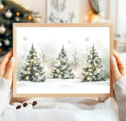 Vintage Christmas Tree Print, Christmas Tree Poster Print, Christmas Tree Painting, Winter Wall Art, Vintage Winter Scene, Winter Gifts