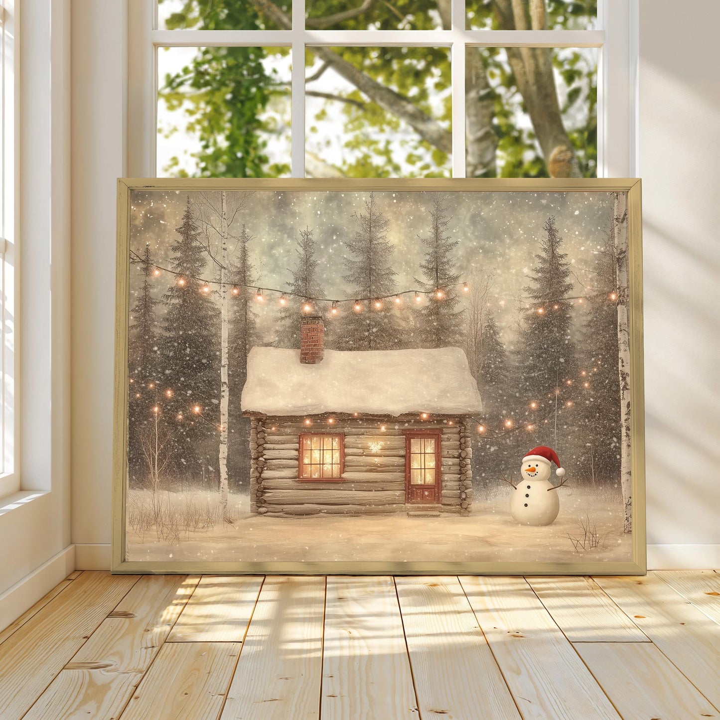 Vintage Snowman Print, Snowman Poster Print, Snowman Painting, Winter Wall Art, Vintage Christmas Wall Art, Vintage Winter Hut, Xmas Gift