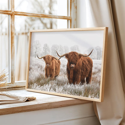 Highland Cows Poster - Shottish Winter, Highland Cows Wall Art Prints, Winter Highland Cow, Highland Cow Decor - Farmhouse Gifts