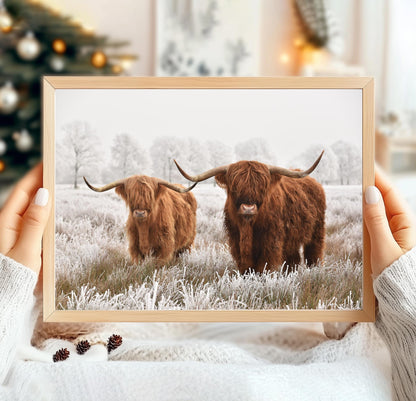 Highland Cows Poster - Shottish Winter, Highland Cows Wall Art Prints, Winter Highland Cow, Highland Cow Decor - Farmhouse Gifts