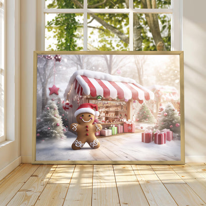 Xmas Gingerbread Man Print, Winter Christmas Wall Art, Christmas Decoration, Winter Gingerbread Man Wall Art, Holiday Decor, Baking Wall Art