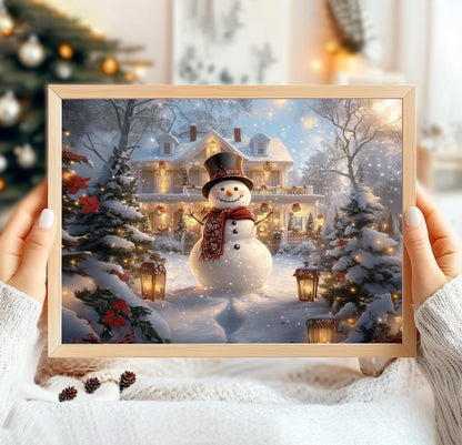 Christmas Snowman, Christmas Poster Print, Christmas Wall Art, Winter Wonderland, Holiday Decor, Christmas Wall Decor, Snowman Print