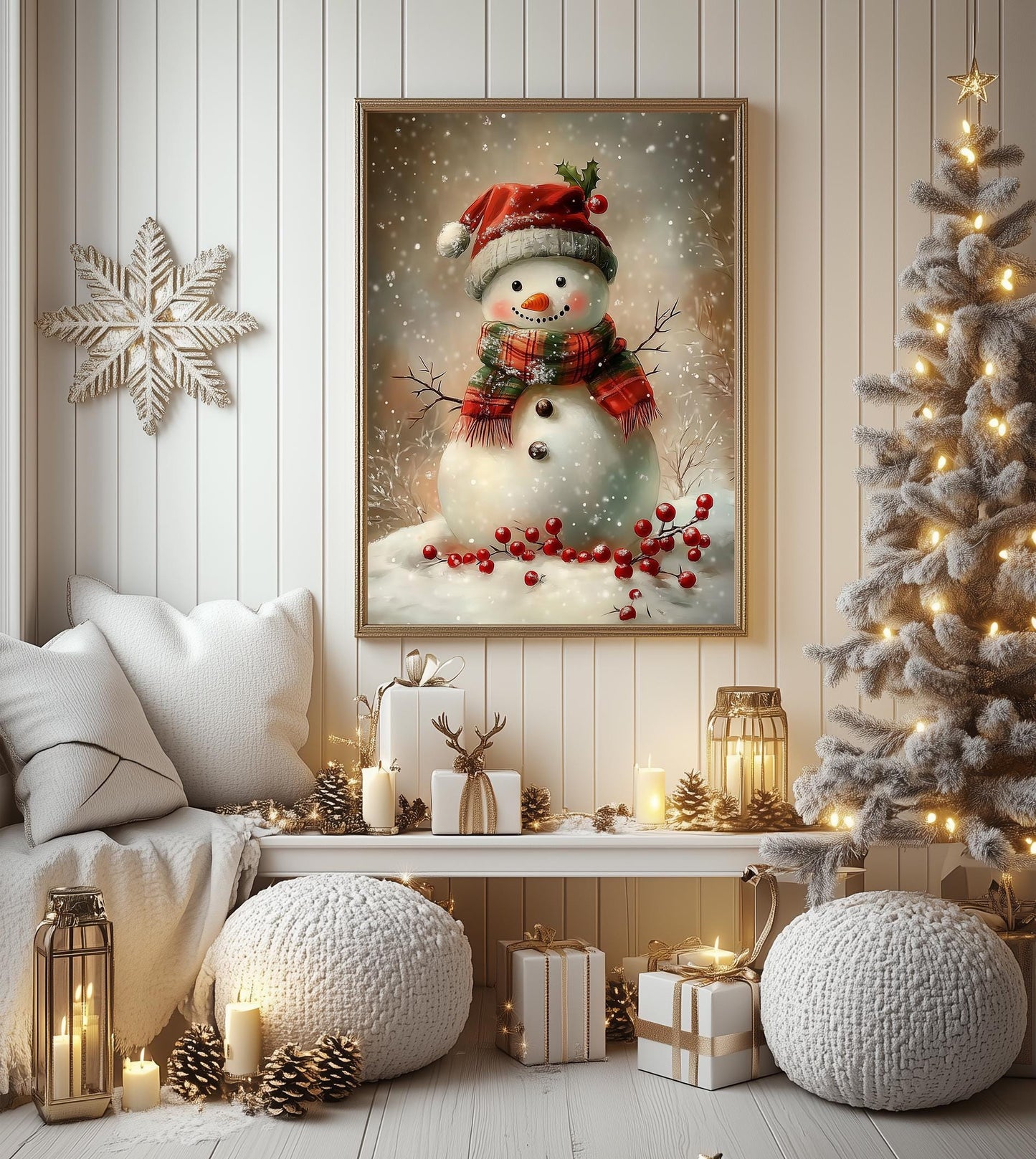 Charming Snowman Christmas Print - Festive Winter Wall Art, Cozy Holiday Decor, Perfect Xmas Gift, Rustic Unframed Home Print