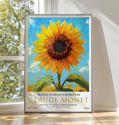 Claude Monet Sunflower Art Print - French Impressionist Floral Wall Decor, Bright Botanical Museum Poster