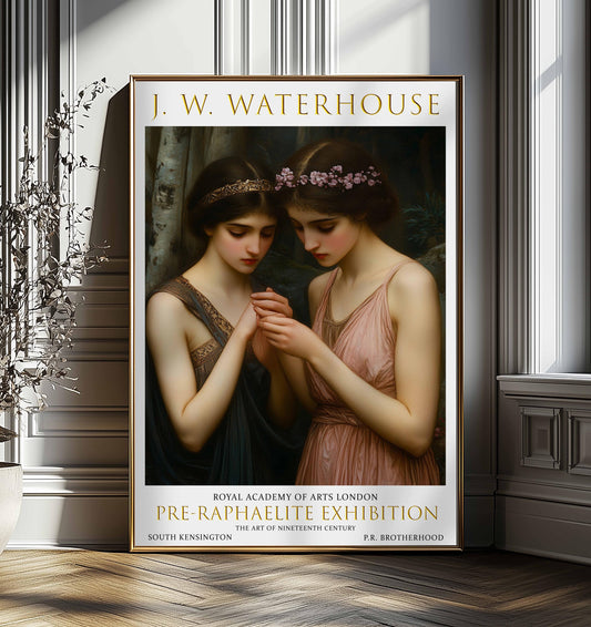 John William Waterhouse Psyche & Persephone Art Print - Vintage Pre-Raphaelite Exhibition Poster, Greek Mythology Wall Art, Antique Decor