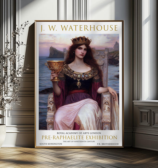 John William Waterhouse Painting - Regal Queen Art Print, Vintage Pre-Raphaelite Exhibition Poster, Antique Wall Decor, Academic art