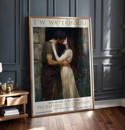 John William Waterhouse The Kiss Print - Hades kisses Persephone, Vintage Pre-Raphaelite Exhibition Poster, Romantic Wall Art, Love Artwork