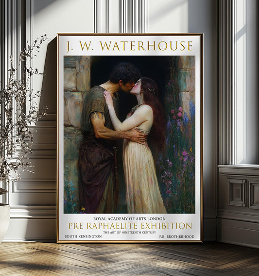 John William Waterhouse The Kiss Print - Hades kisses Persephone, Vintage Pre-Raphaelite Exhibition Poster, Romantic Wall Art, Love Artwork