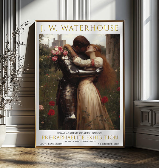 Romantic Knight and Lady Wall Art - J.W. Waterhouse Vintage Print, Pre-Raphaelite Art Poster for Classic & Antique Home Decor