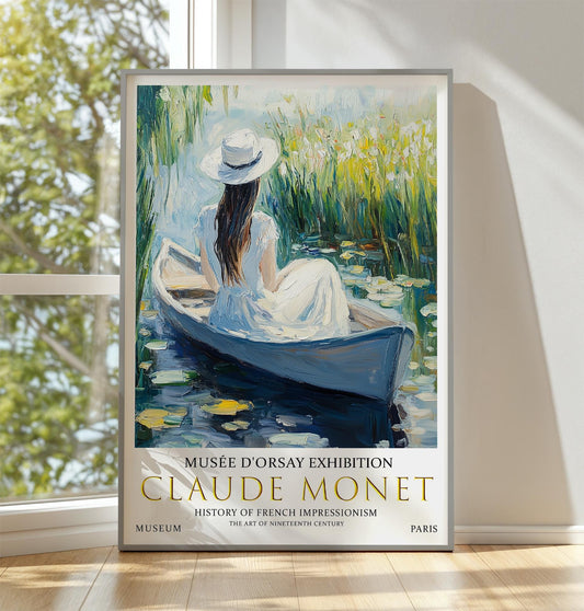 Claude Monet Art Print - Woman in Boat, French Impressionist Vintage Decor, Museum Poster, Classic Nature Wall Art for Home